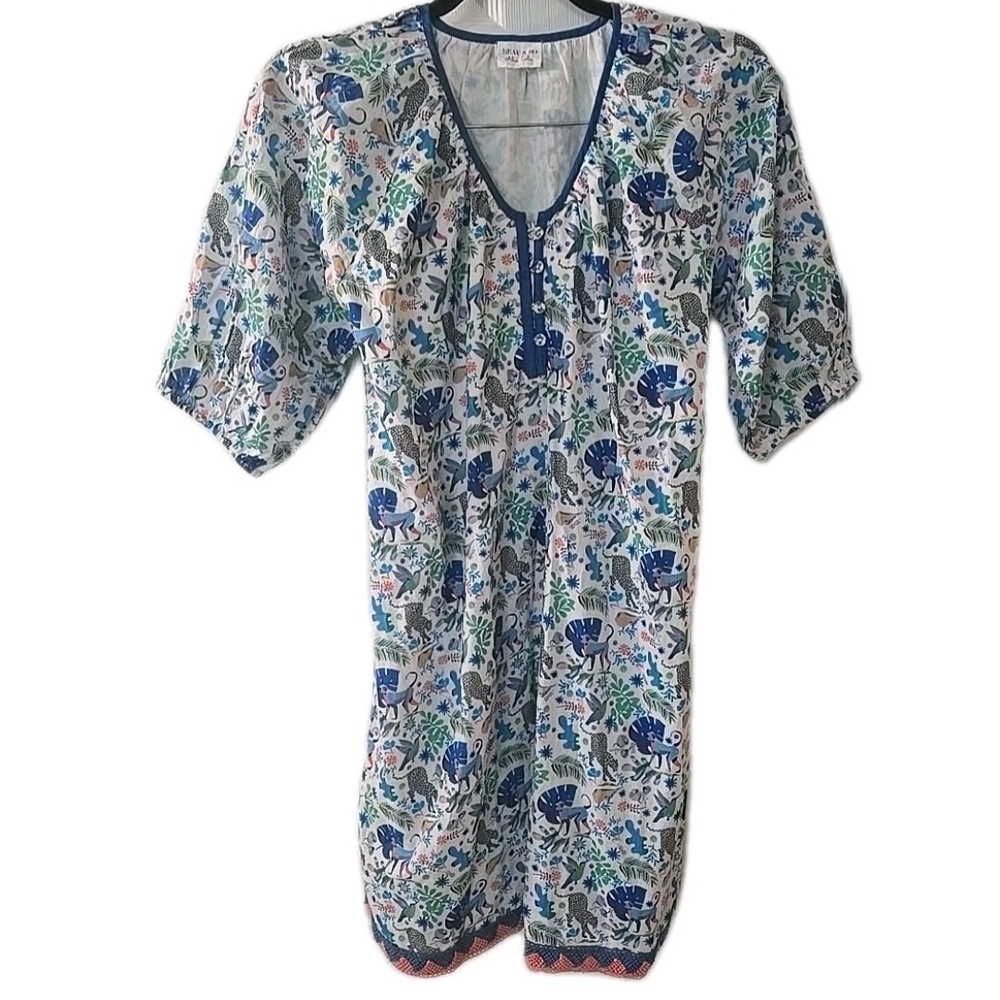 Beau & Ro Cheetah Leopard Monkey Boho Dress With‎ Rope Belt Womens Size Large